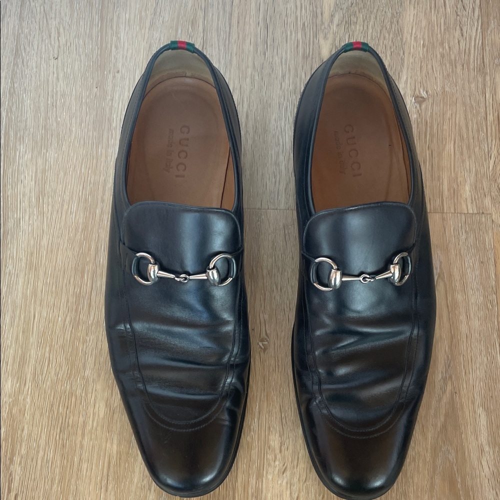 Gucci Black Leather Horsebit Loafers